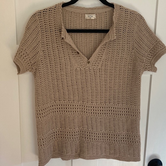Fat Face Beige Crochet Short Sleeve   Top - Picture 1 of 6